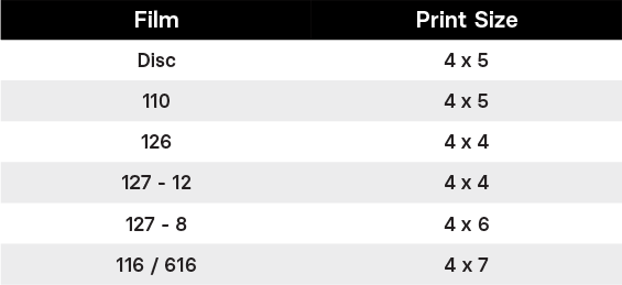 126 Film processing options